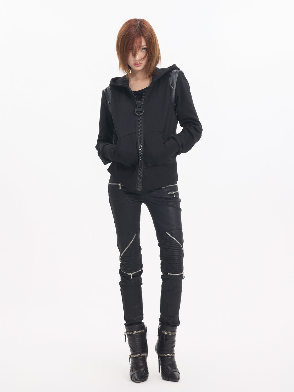 NUMBASIA Star-Studded Slim Zip Hoodie — NA0037