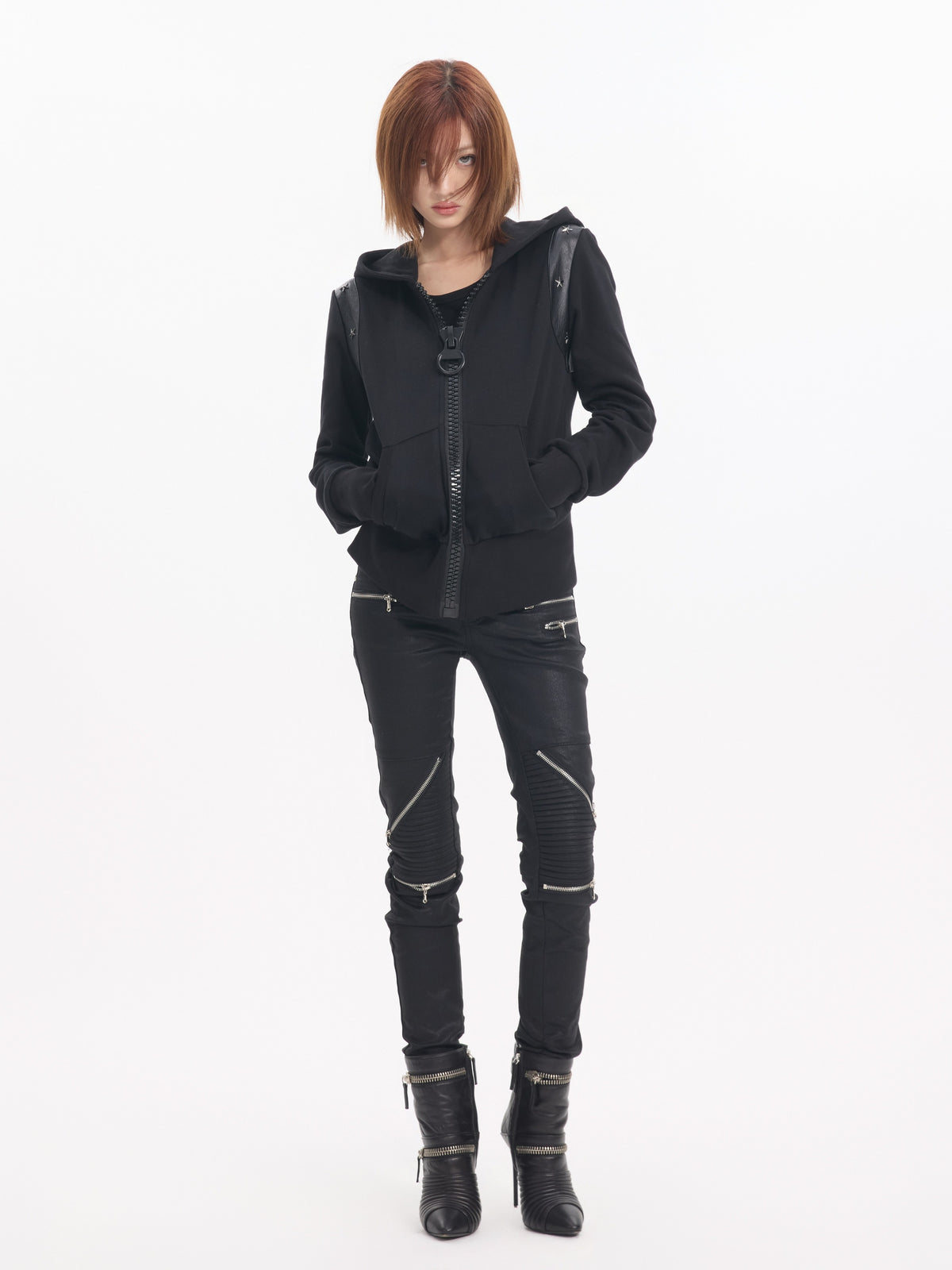 NUMBASIA Star-Studded Slim Zip Hoodie — NA0037