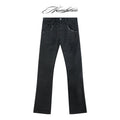 NUMBASIA Waxed Studded Low-Rise Flared Jeans — NA0045