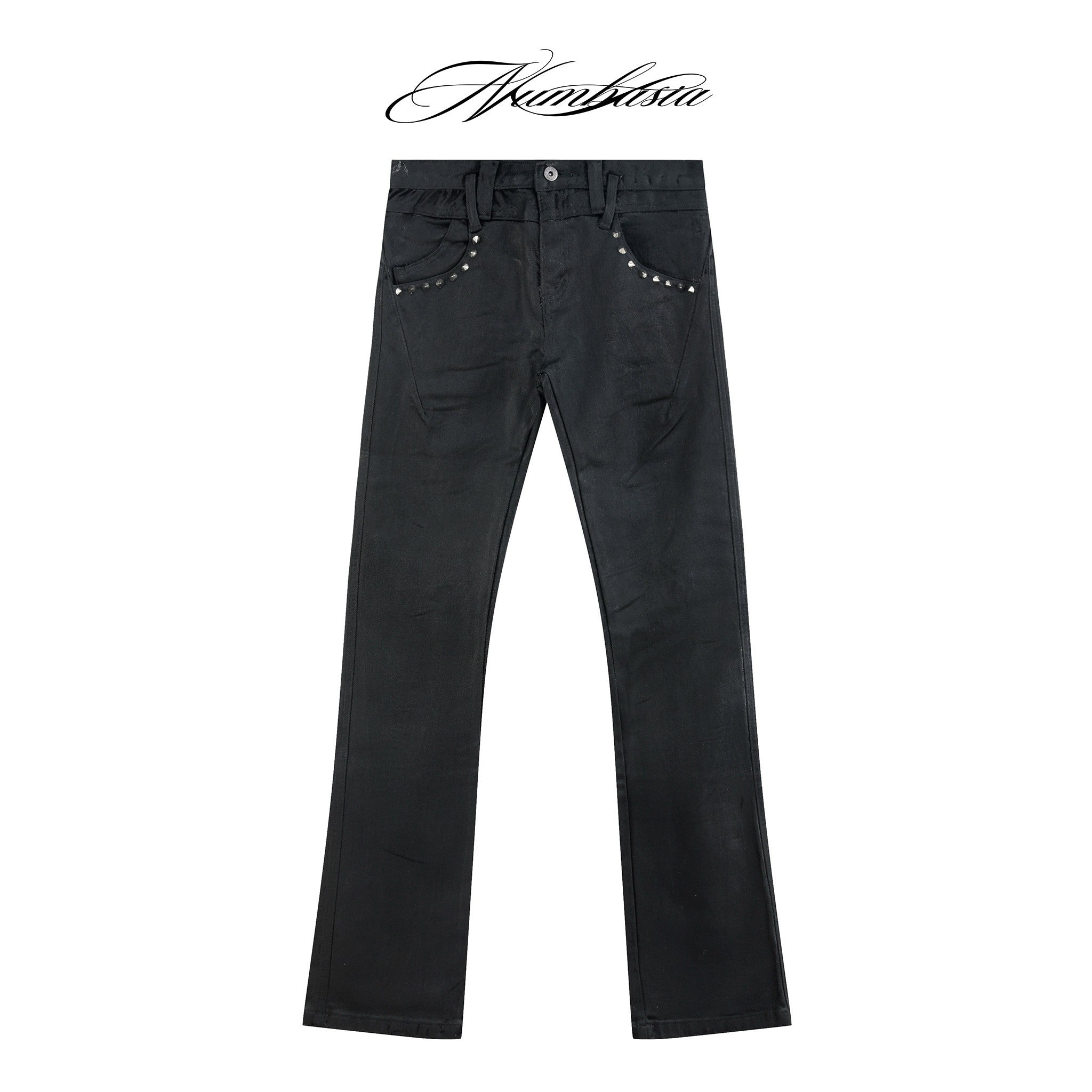 NUMBASIA Waxed Studded Low-Rise Flared Jeans — NA0045
