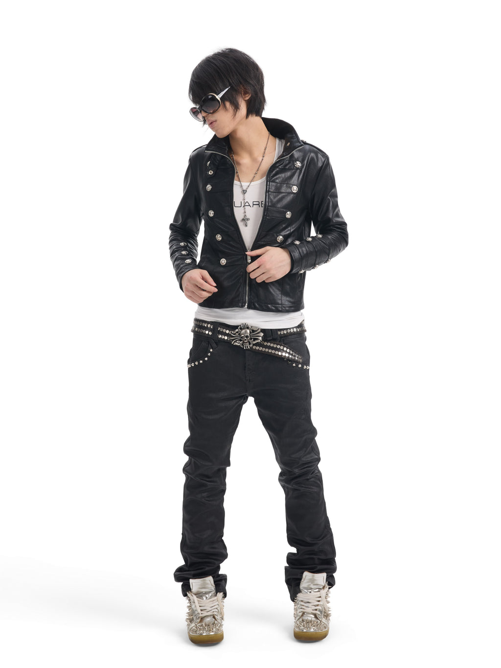 NUMBASIA Waxed Studded Low-Rise Flared Jeans — NA0045