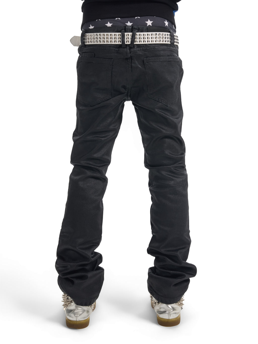 NUMBASIA Waxed Studded Low-Rise Flared Jeans — NA0045