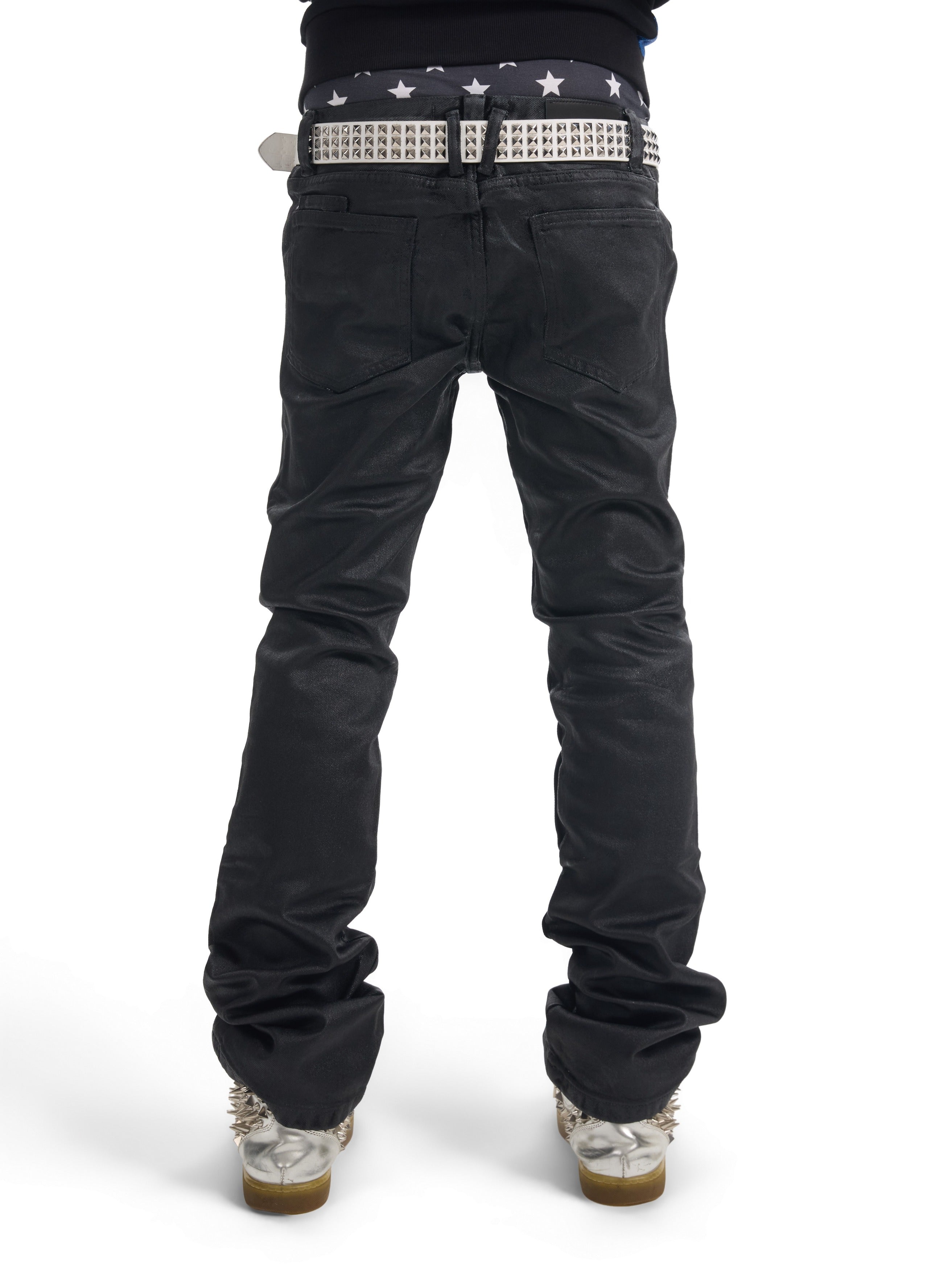 NUMBASIA Waxed Studded Low-Rise Flared Jeans — NA0045