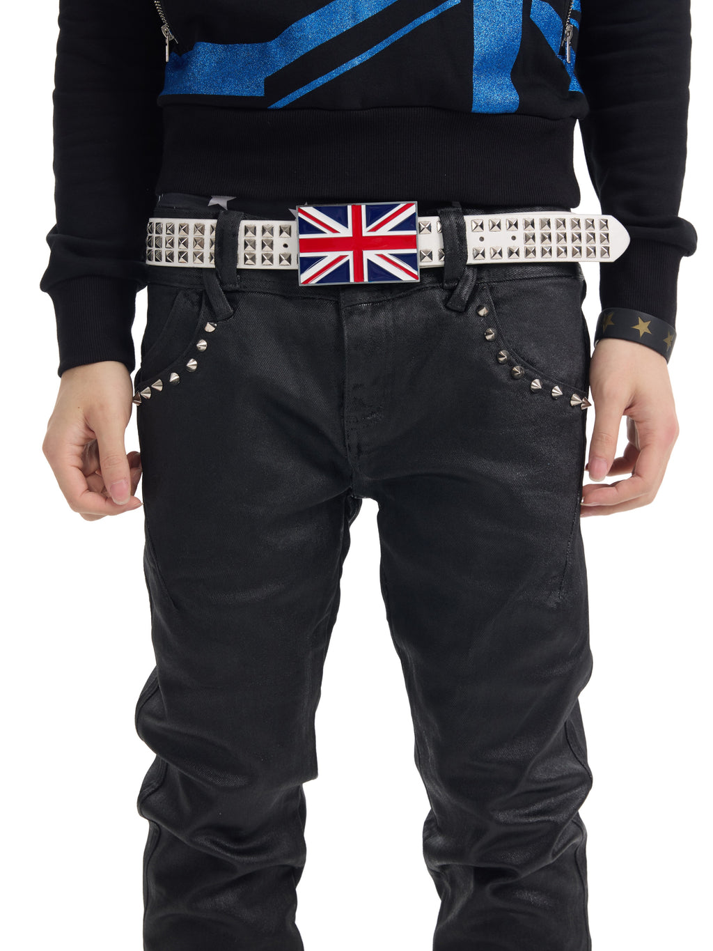 NUMBASIA Waxed Studded Low-Rise Flared Jeans — NA0045