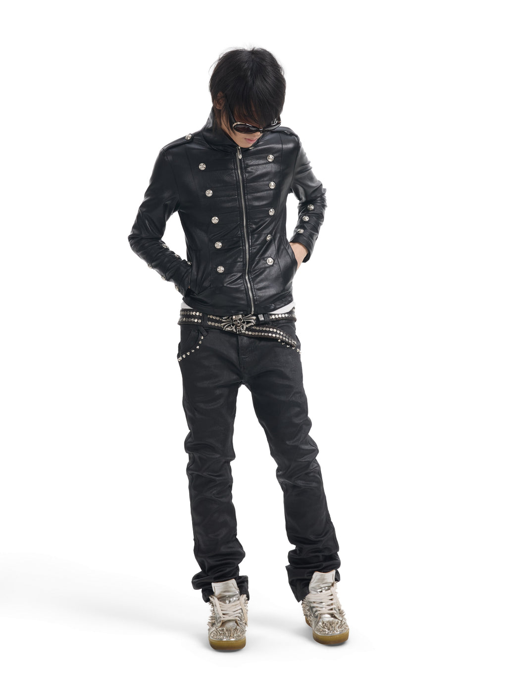 NUMBASIA Waxed Studded Low-Rise Flared Jeans — NA0045