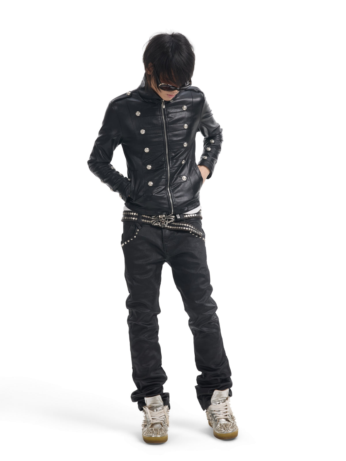 NUMBASIA Waxed Studded Low-Rise Flared Jeans — NA0045