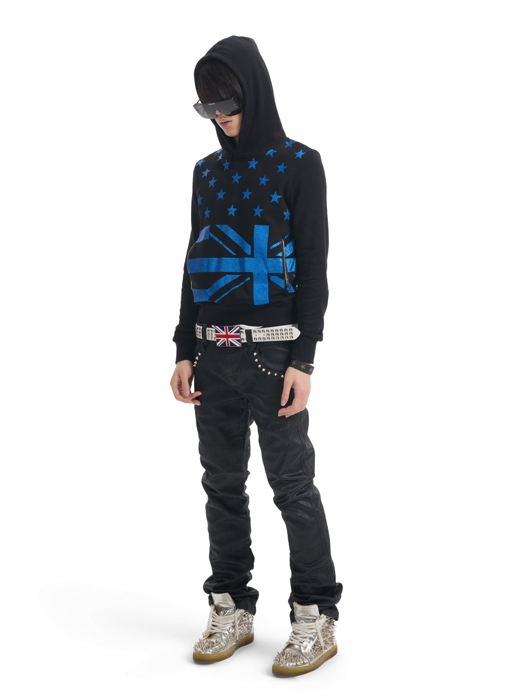 NUMBASIA Union Jack Star Glitter Print Hoodie — NA0062