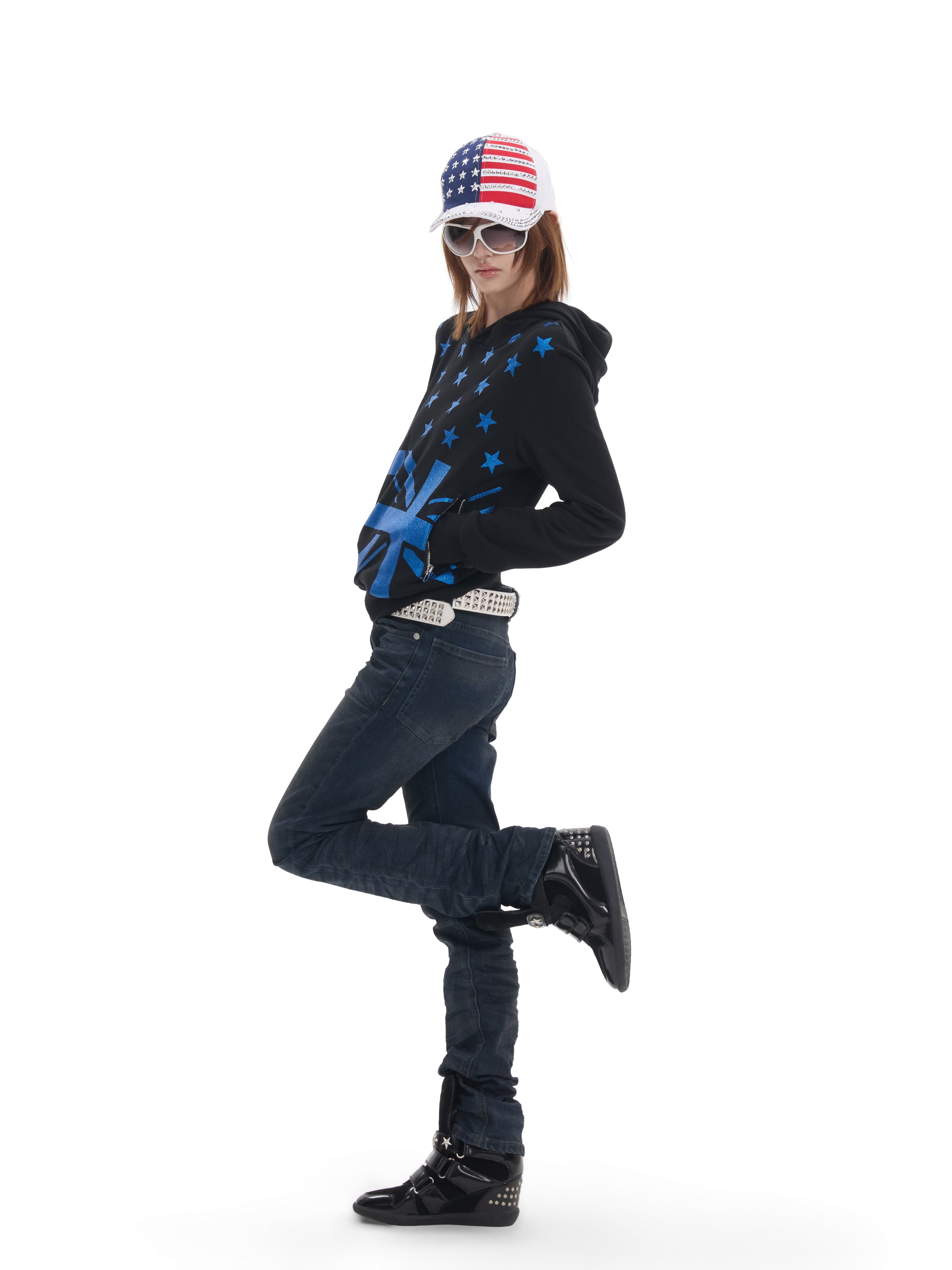 NUMBASIA Union Jack Star Glitter Print Hoodie — NA0062
