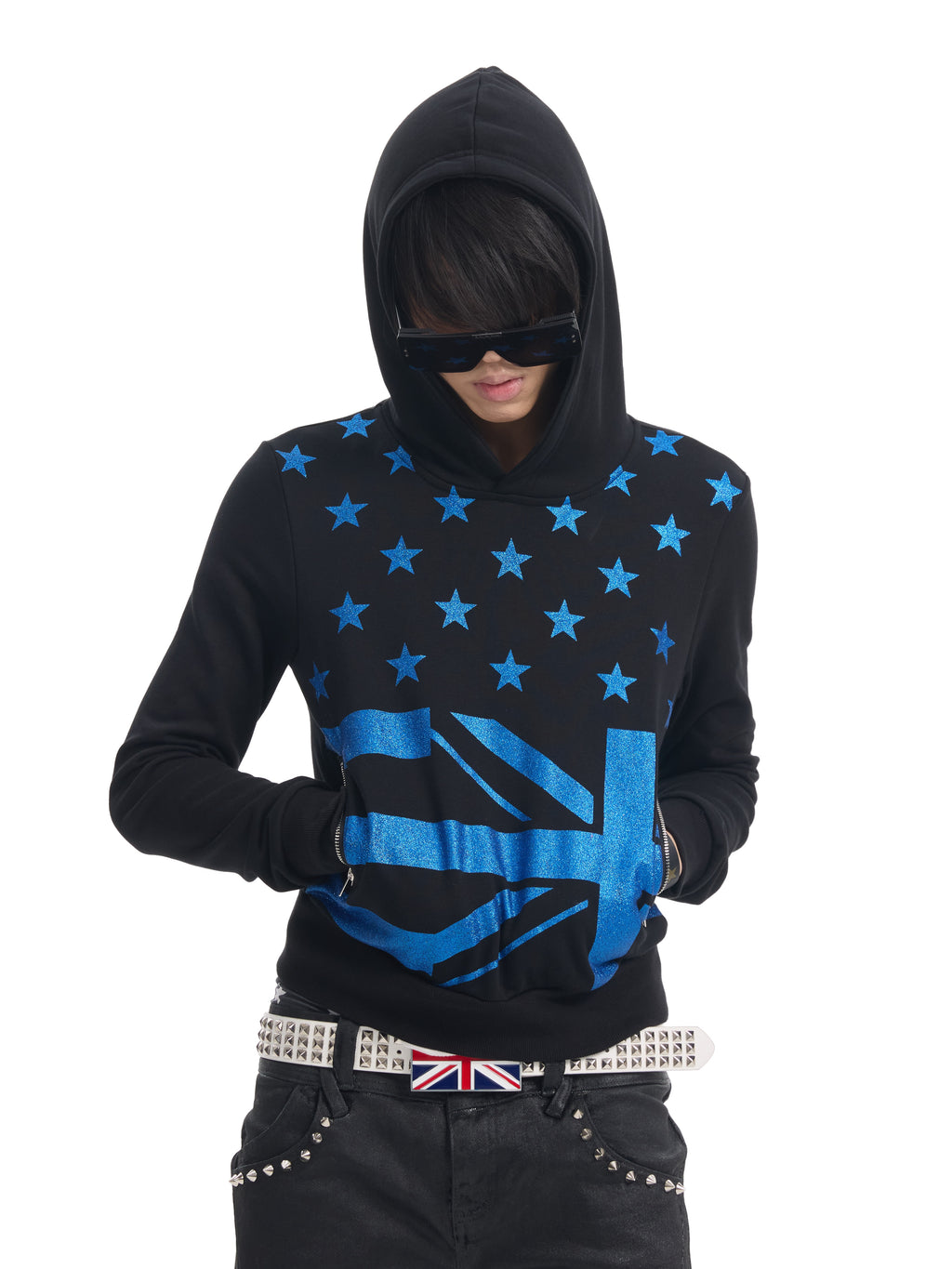 NUMBASIA Union Jack Star Glitter Print Hoodie — NA0062