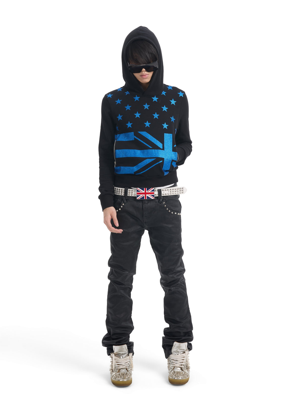 NUMBASIA Union Jack Star Glitter Print Hoodie — NA0062
