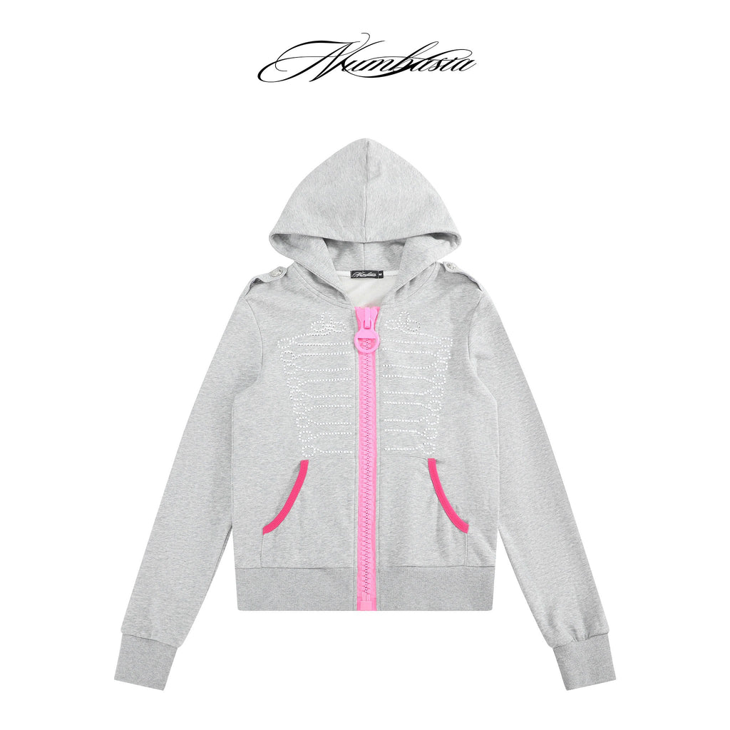 NUMBASIA Baroque Detail Oversized Pink Zip Hoodie — NA0064