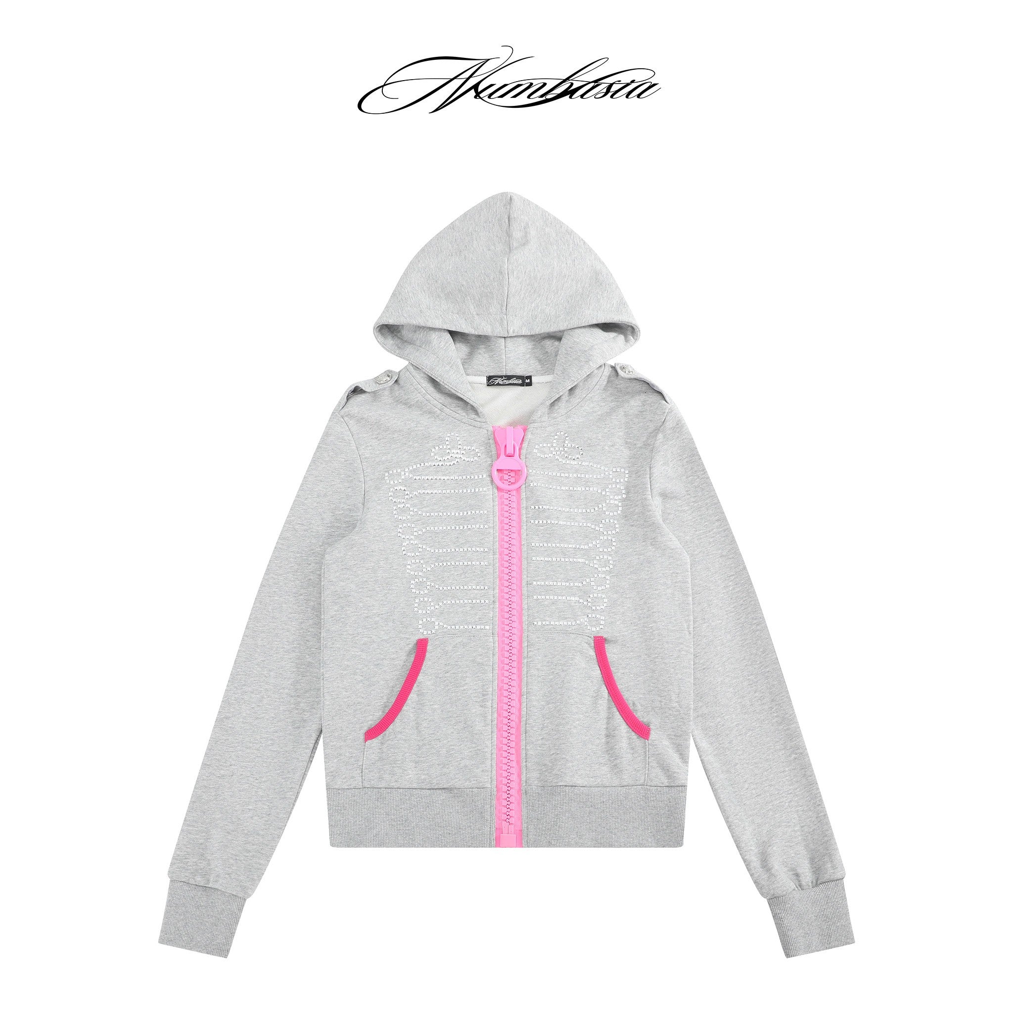 NUMBASIA Baroque Detail Oversized Pink Zip Hoodie — NA0064