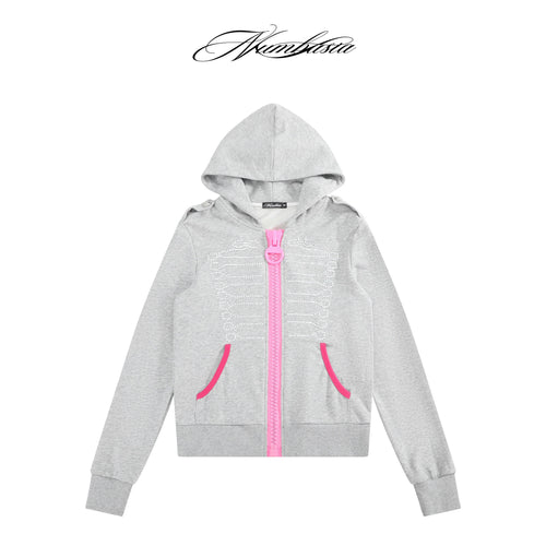 NUMBASIA Baroque Detail Oversized Pink Zip Hoodie — NA0064