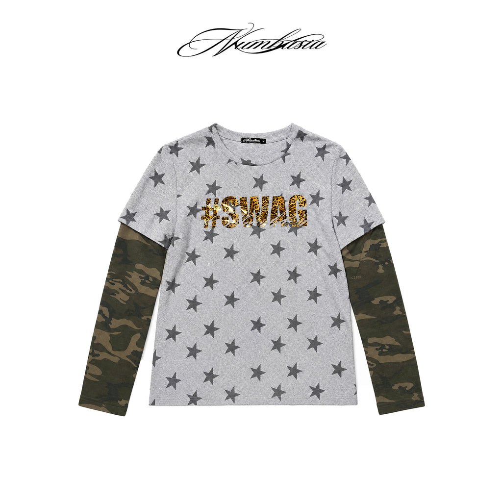 NUMBASIA SWAG Star Camo Layered-Look Long Sleeve T-Shirt — NA0065