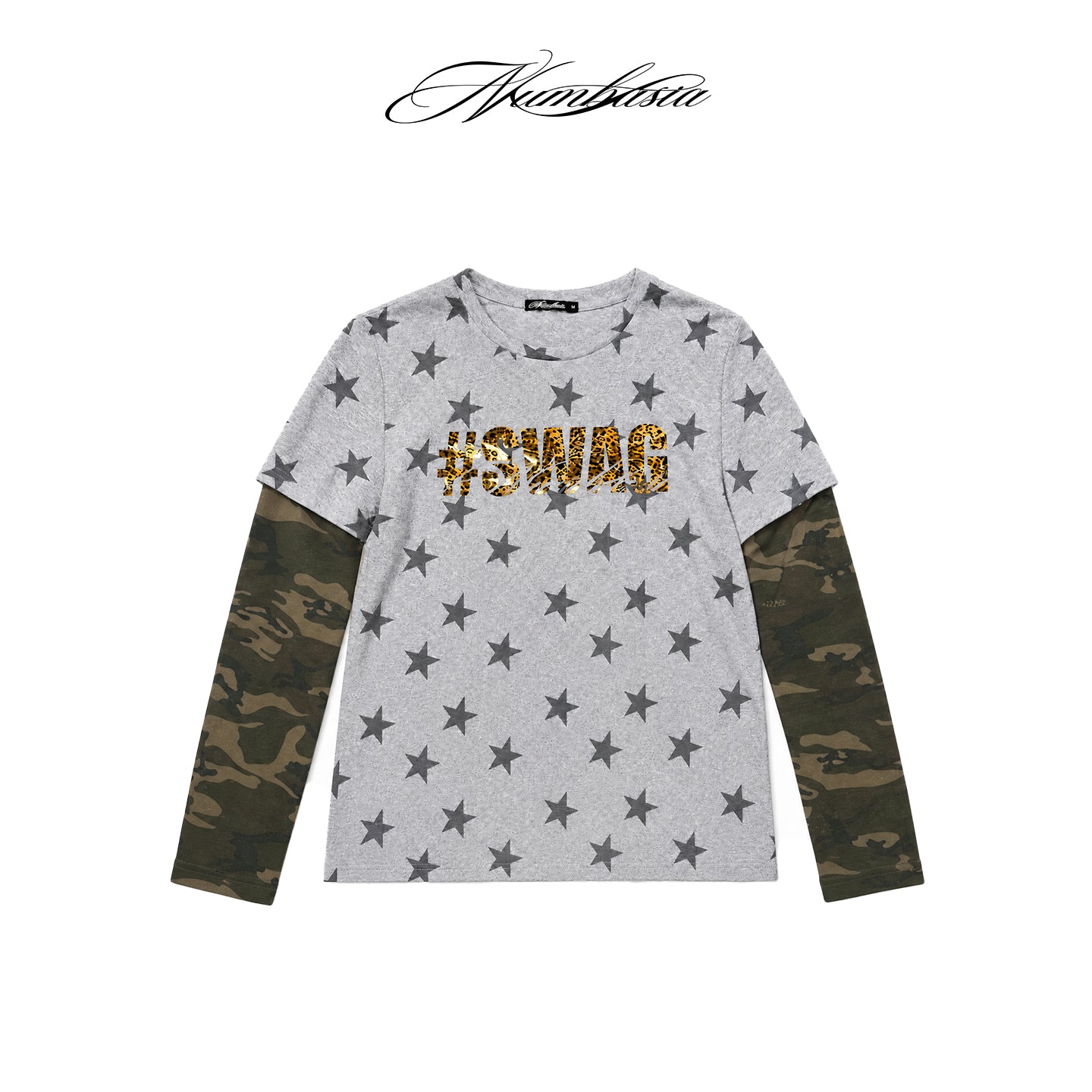 NUMBASIA SWAG Star Camo Layered-Look Long Sleeve T-Shirt — NA0065