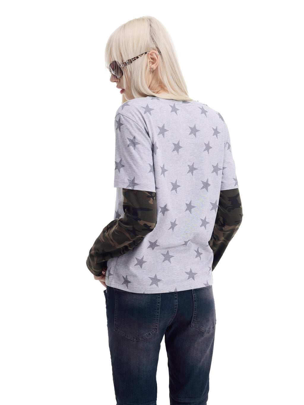 NUMBASIA SWAG Star Camo Layered-Look Long Sleeve T-Shirt — NA0065