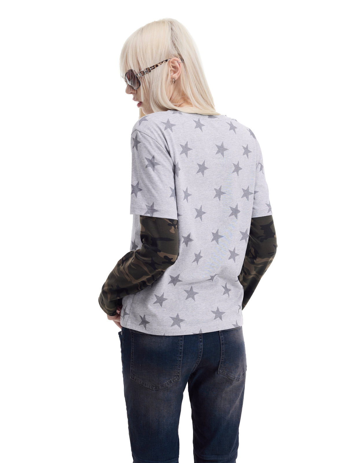NUMBASIA SWAG Star Camo Layered-Look Long Sleeve T-Shirt — NA0065