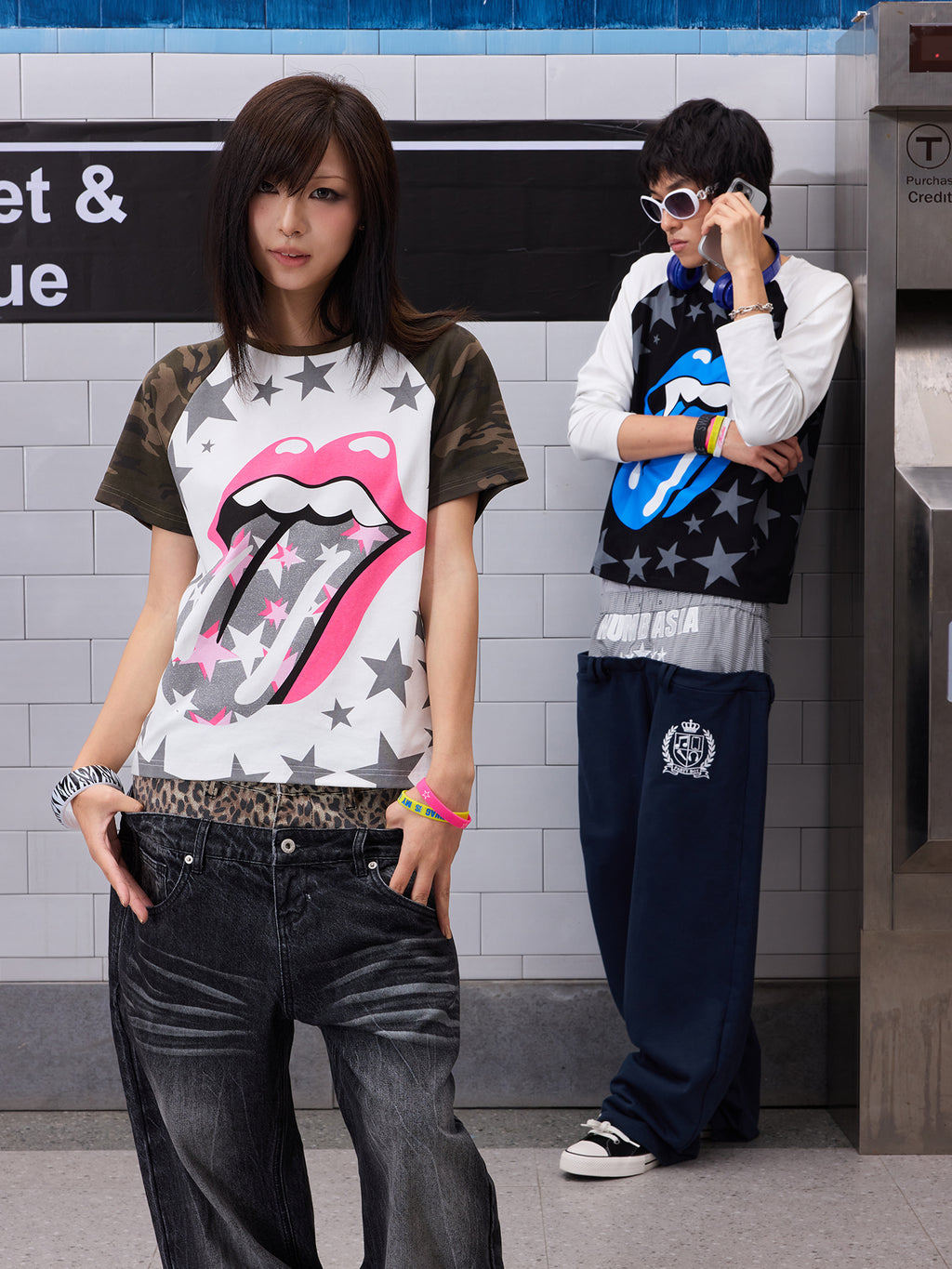NUMBASIA Pink Tongue and Star Camo Raglan T-Shirt — NA0070