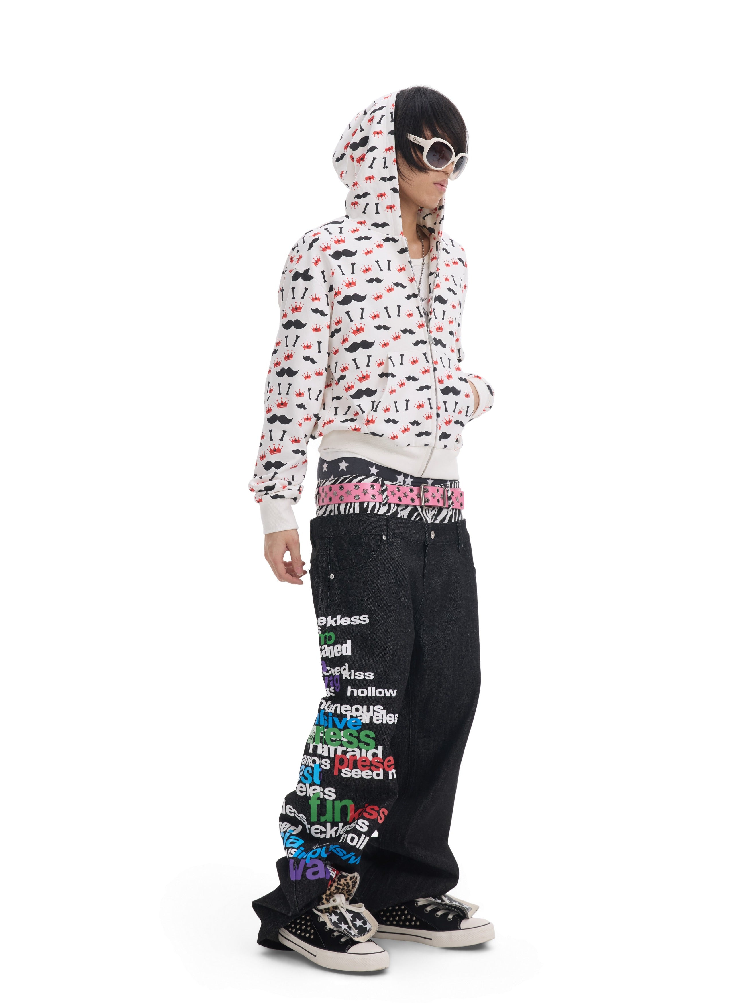 NUMBASIA Multicolor Slogan Zebra Double-Waist Baggy Jeans — NA0071