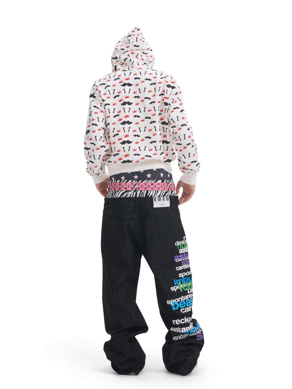 NUMBASIA Multicolor Slogan Zebra Double-Waist Baggy Jeans — NA0071