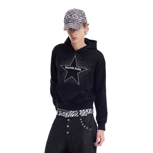 NUMBASIA Allover Rhinestone Star Logo Hoodie — NA0072