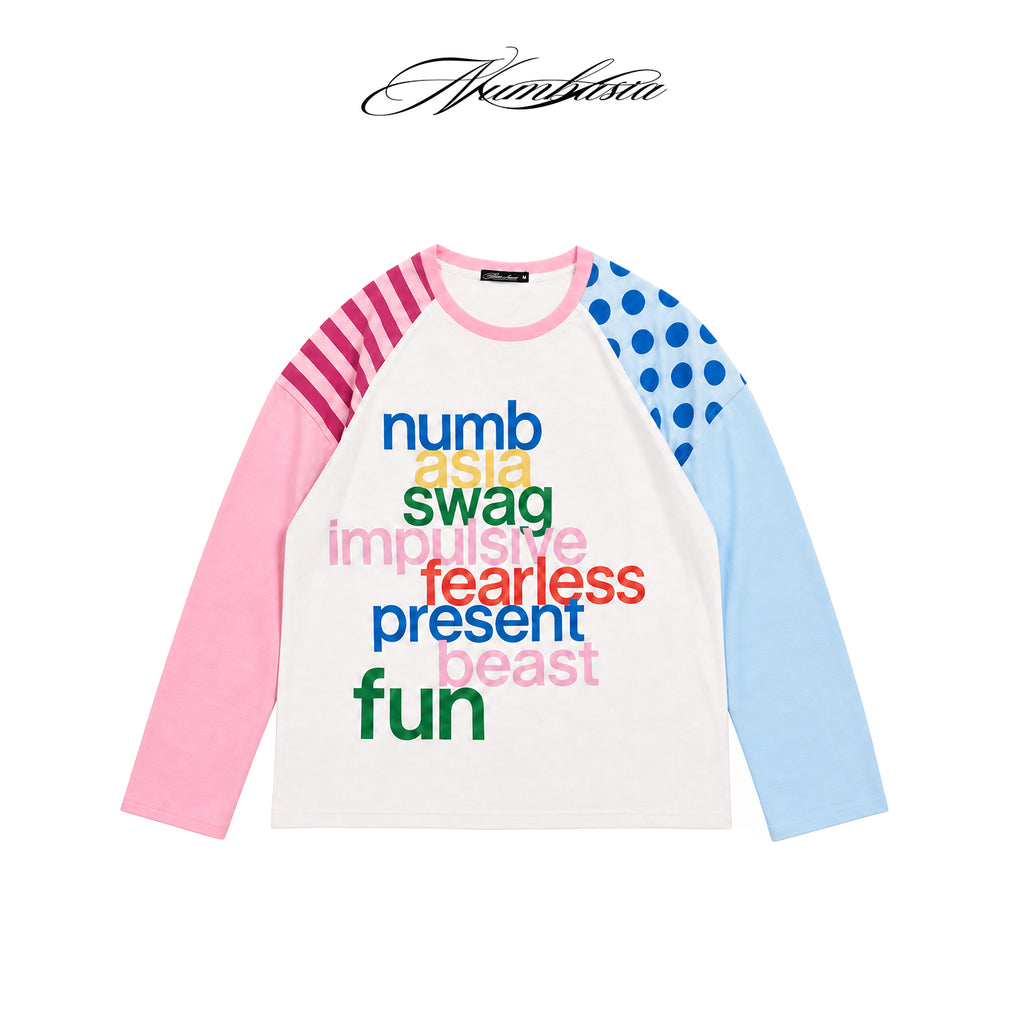 NUMBASIA Multicolor Graphic Contrast Raglan Long Sleeve T-Shirt — NA0073