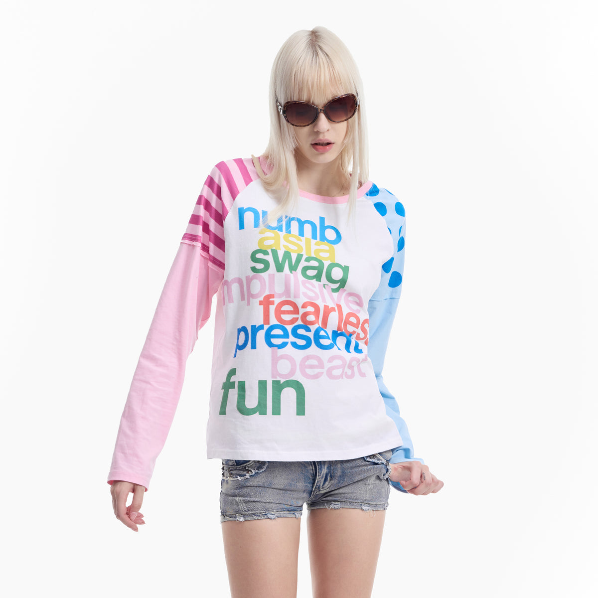 NUMBASIA Multicolor Graphic Contrast Raglan Long Sleeve T-Shirt — NA0073