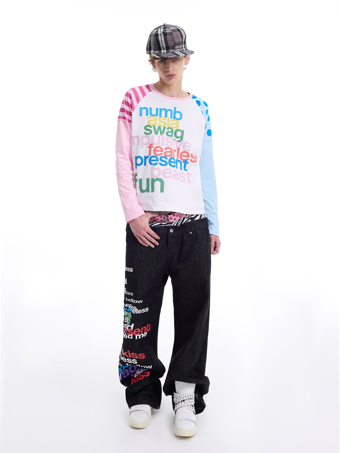 NUMBASIA Multicolor Graphic Contrast Raglan Long Sleeve T-Shirt — NA0073