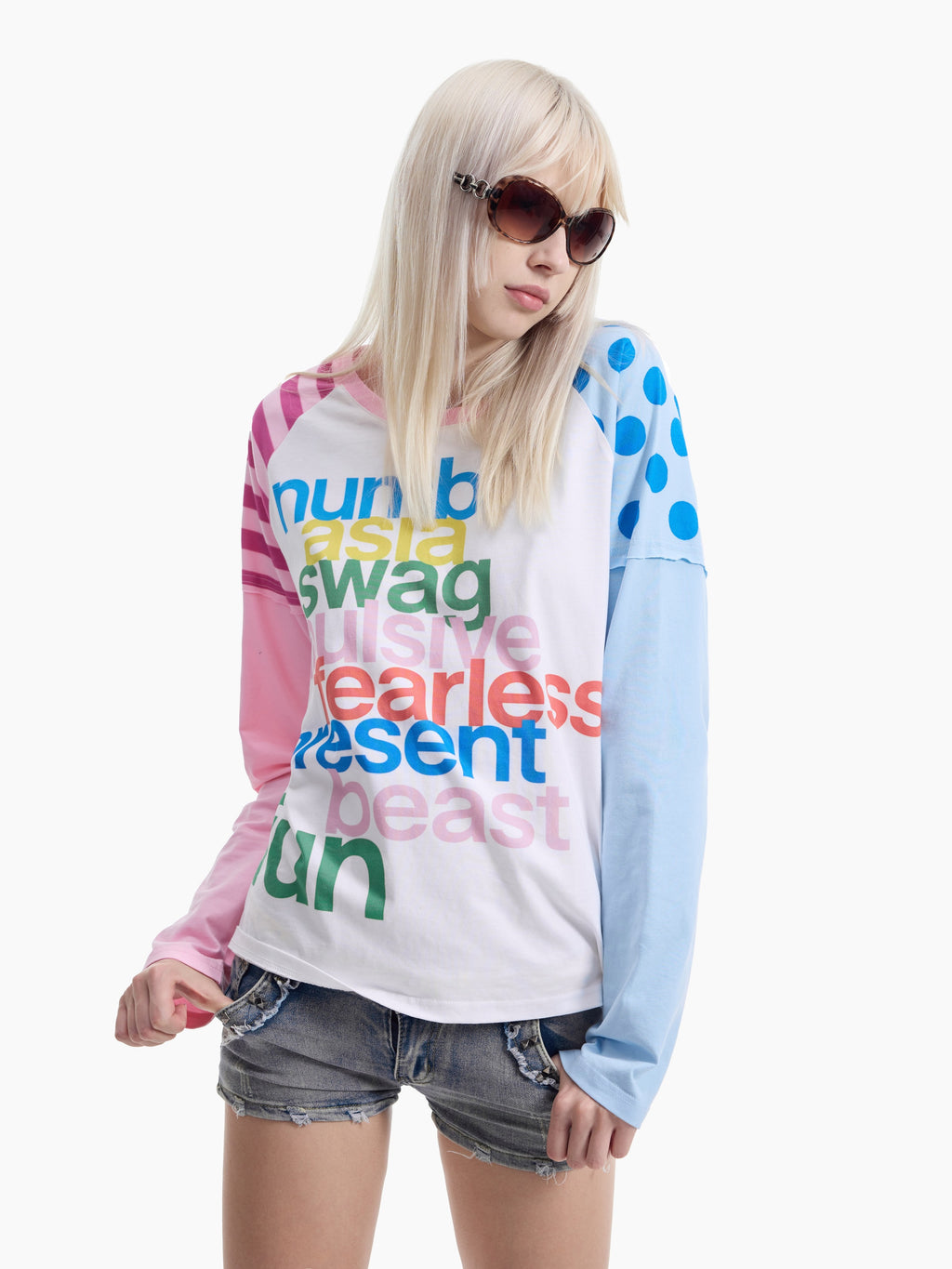 NUMBASIA Multicolor Graphic Contrast Raglan Long Sleeve T-Shirt — NA0073