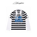 NUMBASIA IAMSWAG Striped Layered-Look Long Sleeve Polo — NA0074