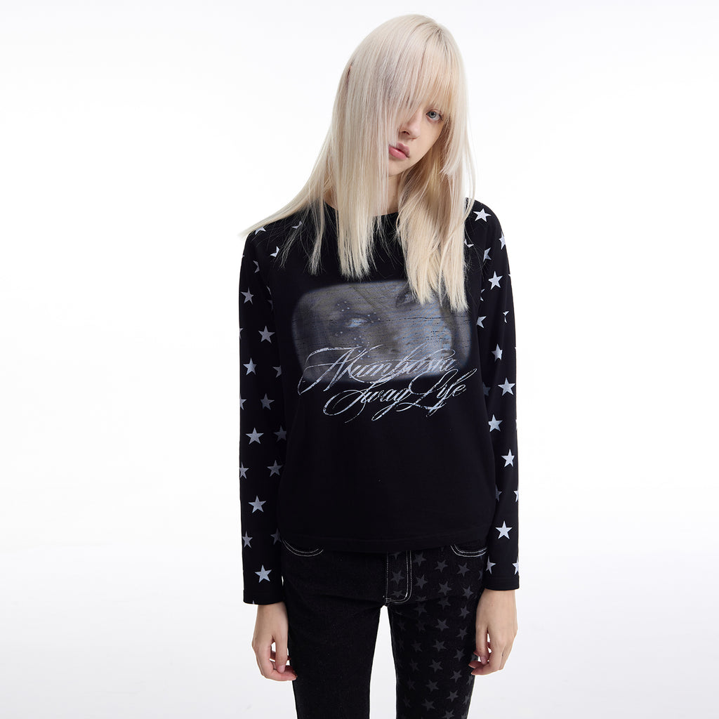 NUMBASIA Star Girl Graphic Raglan Long Sleeve T-Shirt — NA0075