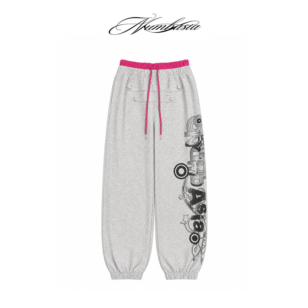 NUMBASIA Double-Waist Baroque Print Baggy Joggers — NA0077