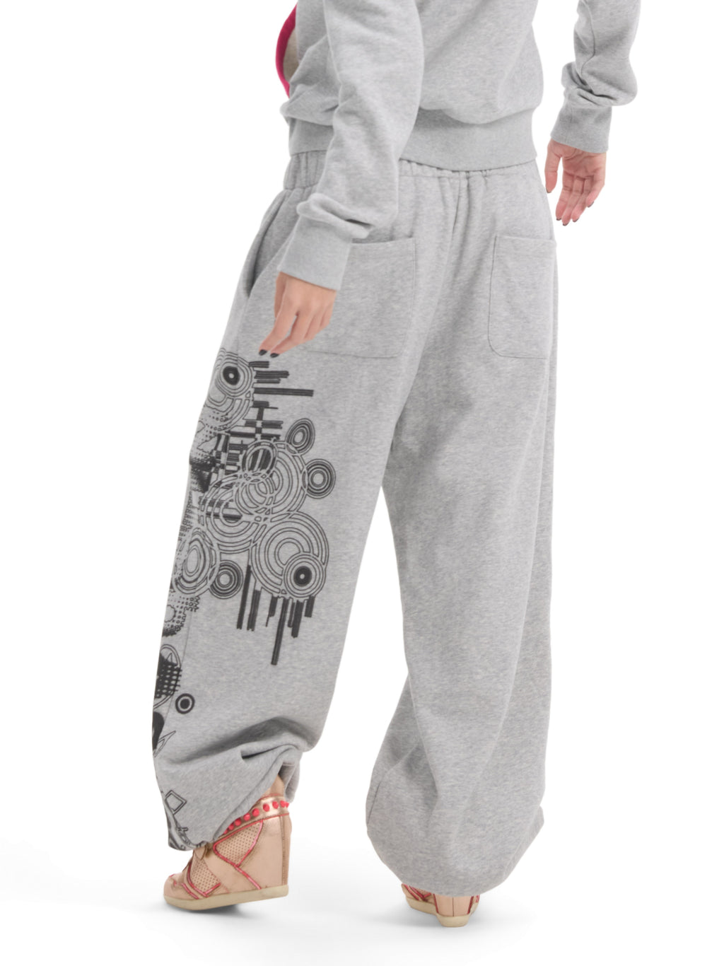 NUMBASIA Double-Waist Baroque Print Baggy Joggers — NA0077