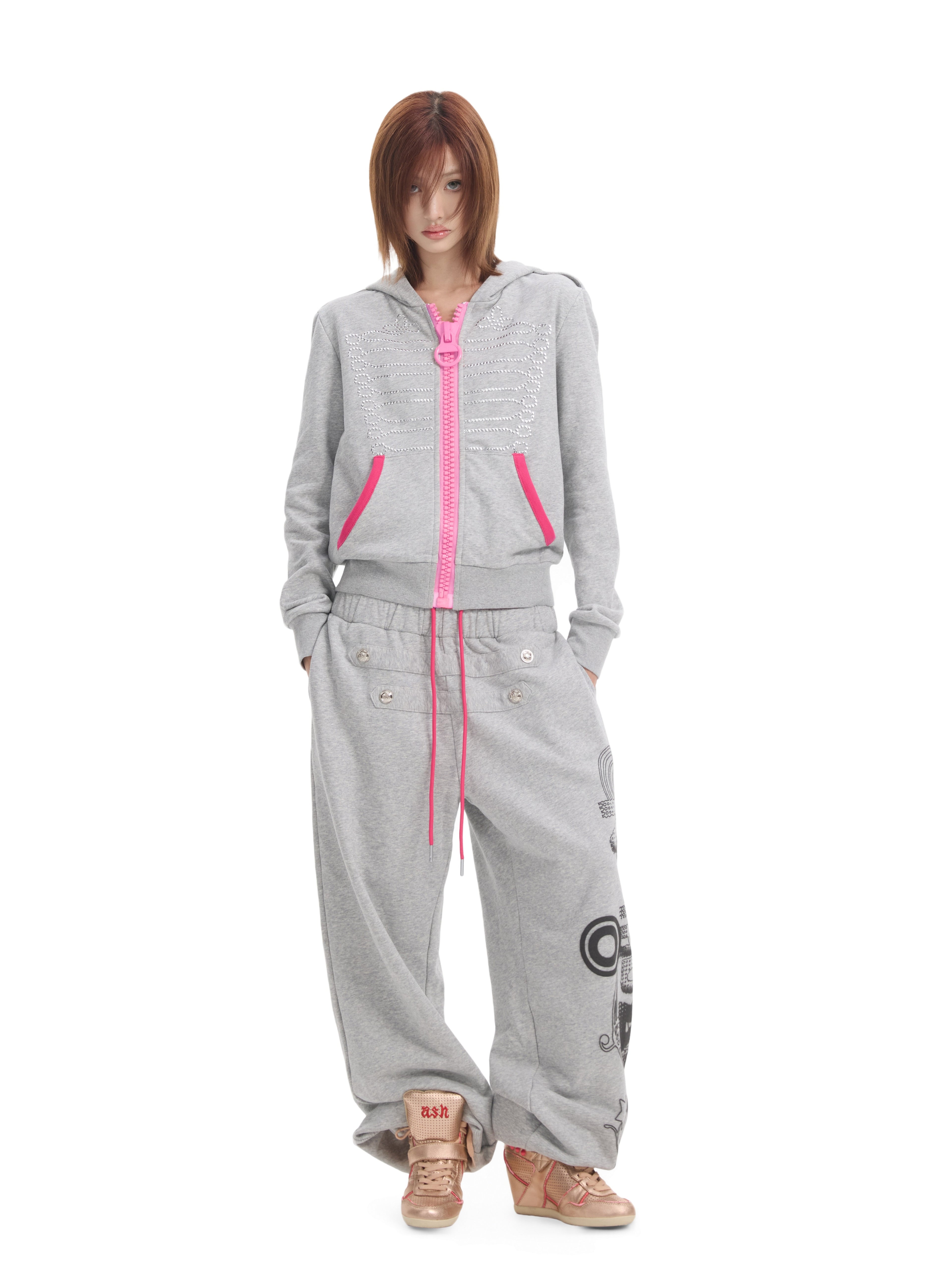 NUMBASIA Double-Waist Baroque Print Baggy Joggers — NA0077