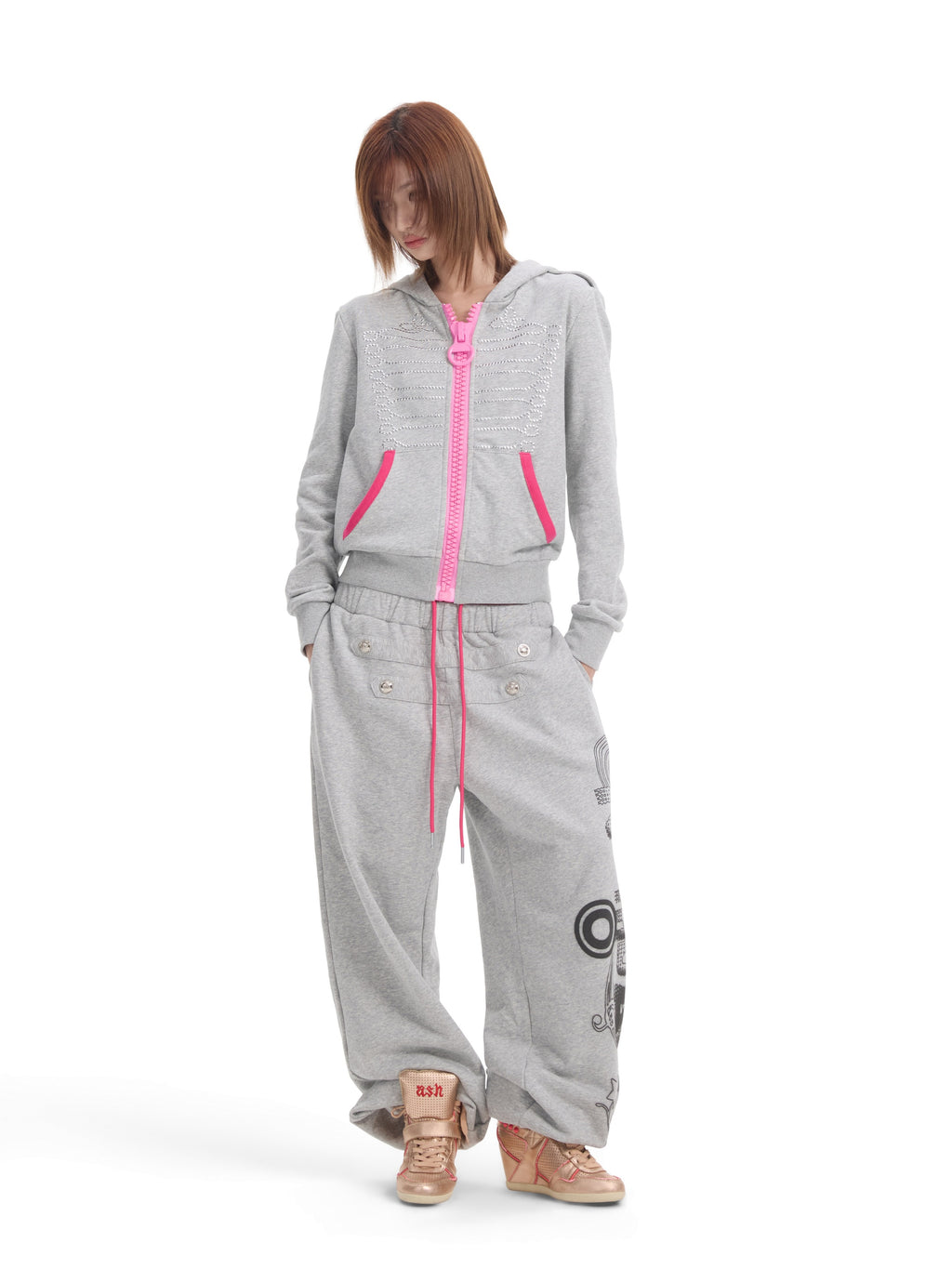 NUMBASIA Double-Waist Baroque Print Baggy Joggers — NA0077