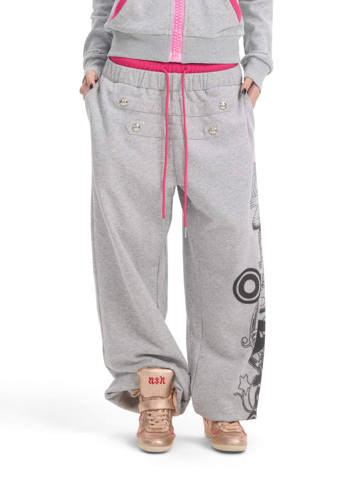 NUMBASIA Double-Waist Baroque Print Baggy Joggers — NA0077