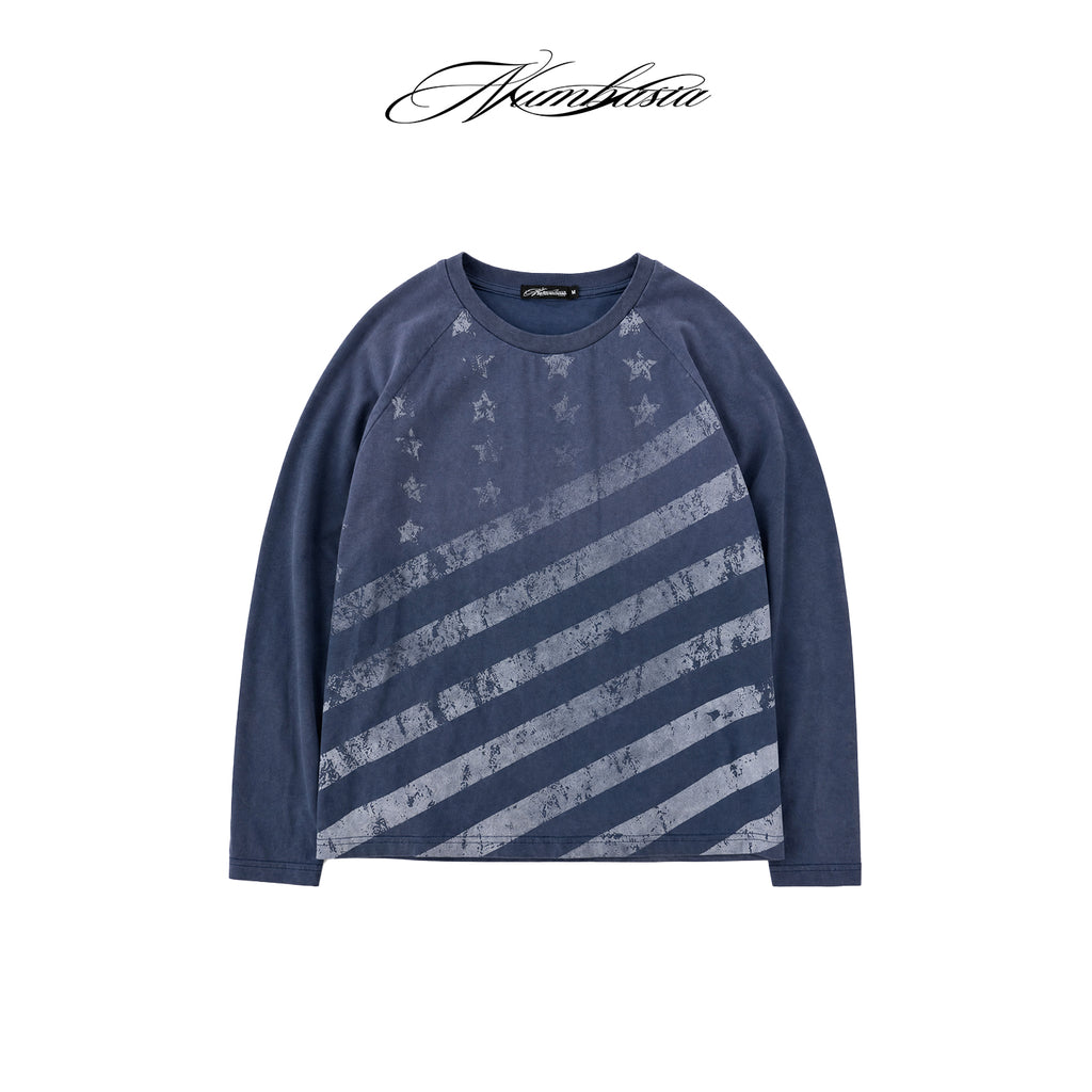 NUMBASIA Faded Star Stripe Raglan Long Sleeve T-Shirt — NA0078