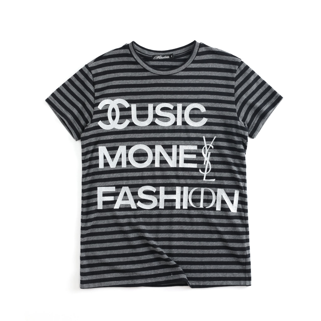 NUMBASIA Glitter Logo Striped Fitted T-Shirt — NA0080 front