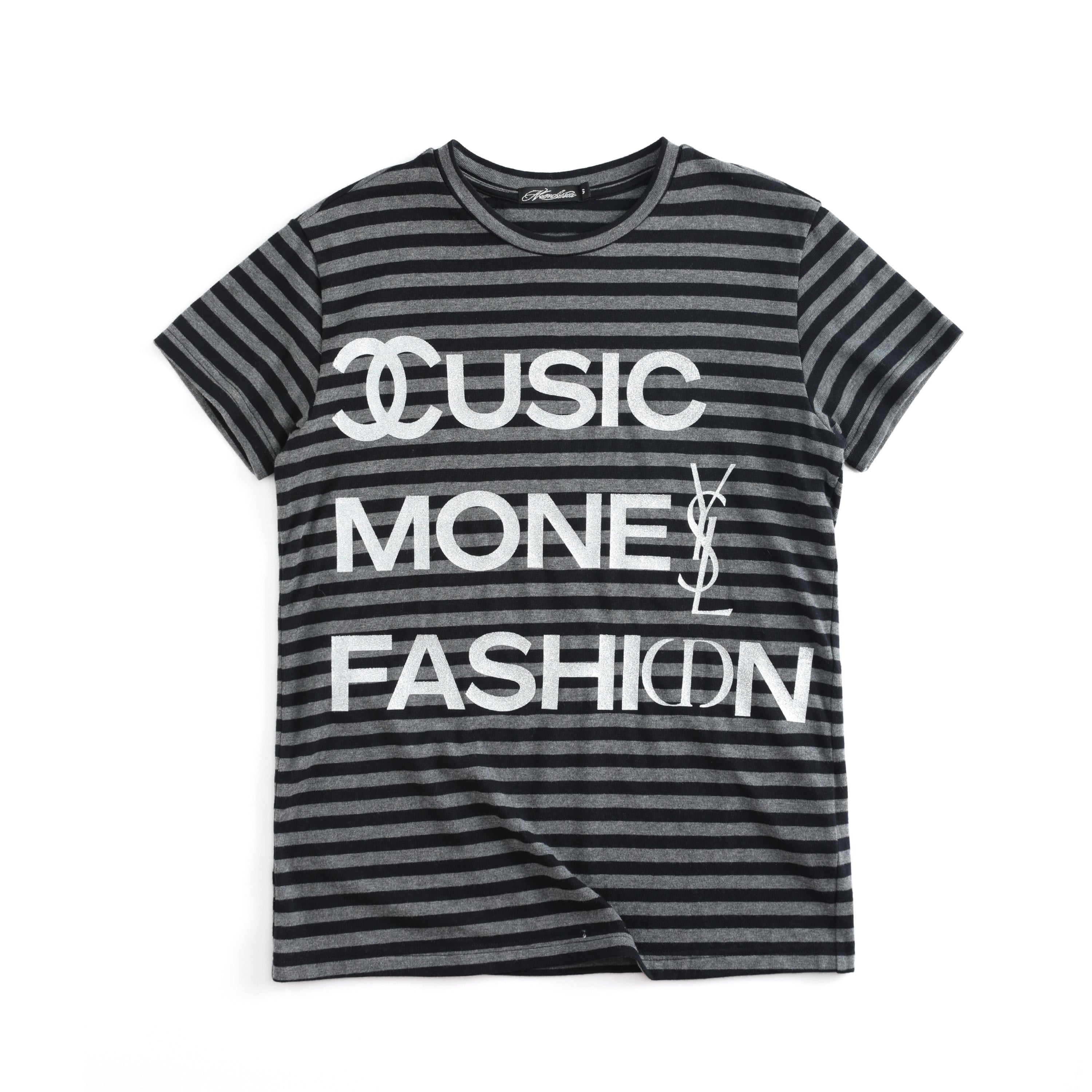 NUMBASIA Glitter Logo Striped Fitted T-Shirt — NA0080 front