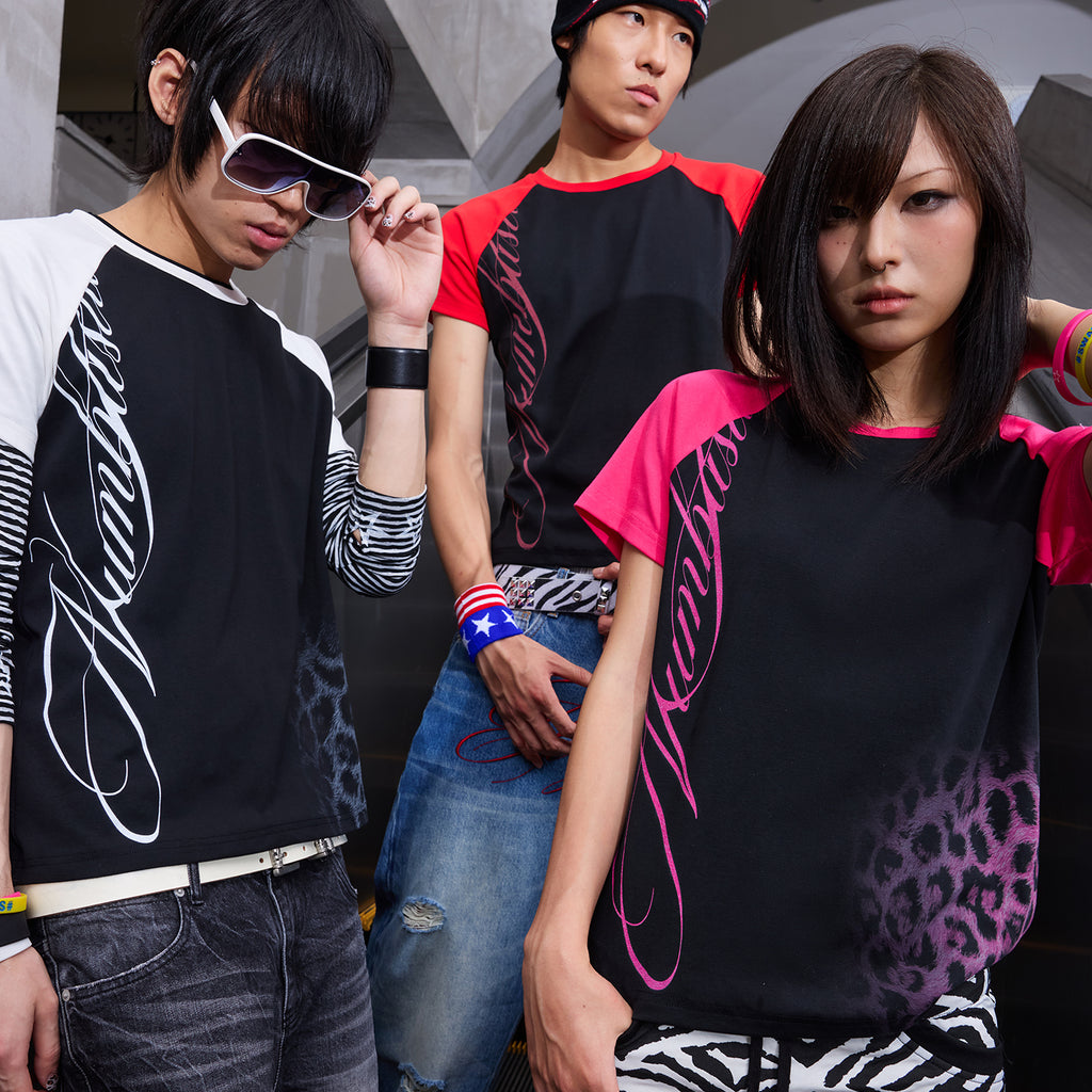 NUMBASIA Leopard Logo Contrast Raglan T-Shirt — NA0084