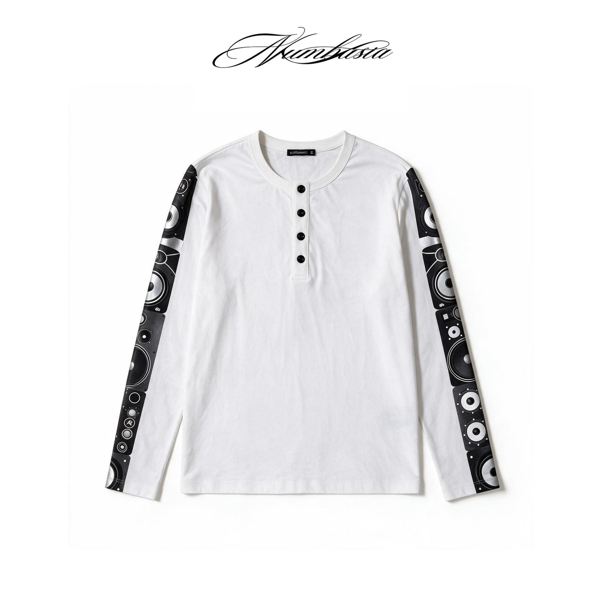 NUMBASIA Speaker Sleeve Print Henley Long Sleeve T-Shirt — NA0119