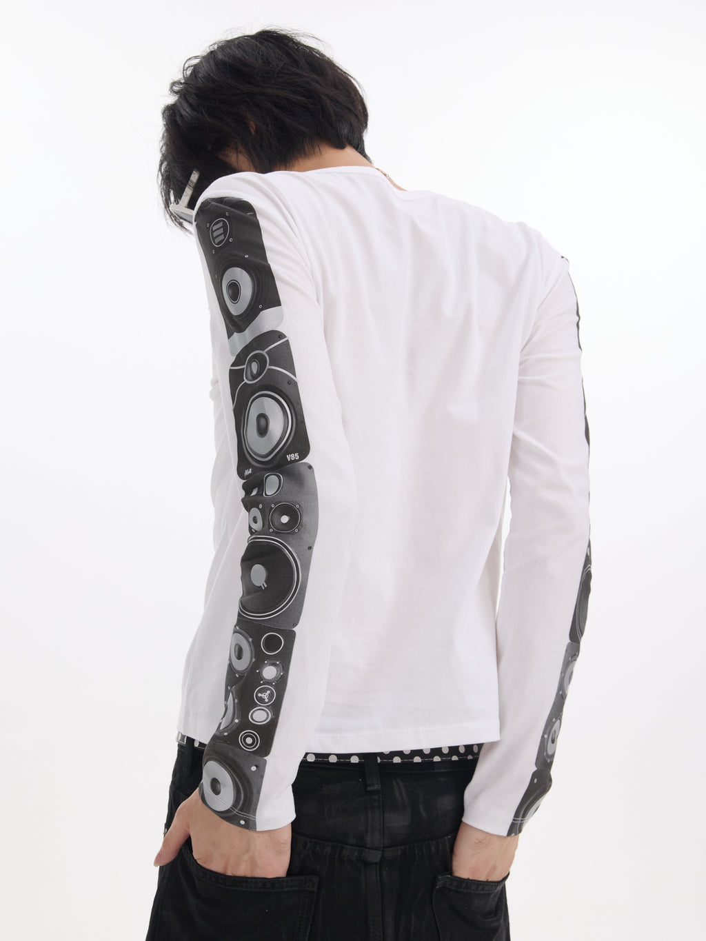 NUMBASIA Speaker Sleeve Print Henley Long Sleeve T-Shirt — NA0119