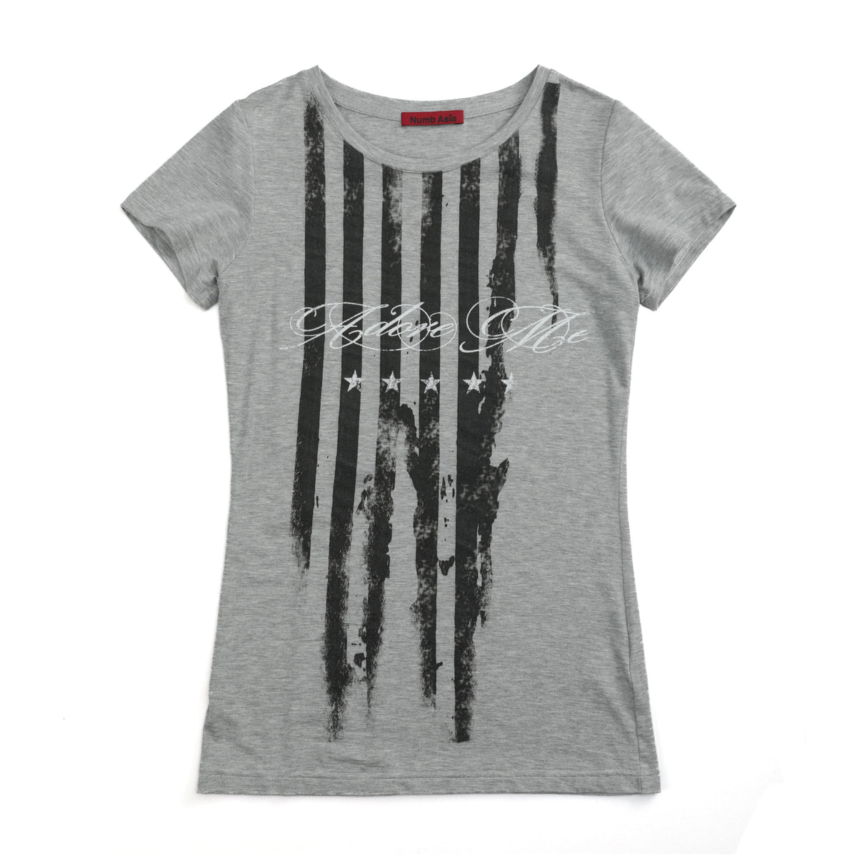 NUMBASIA Distressed Flag Graphic Fitted Scoop-Neck T-Shirt — NA6002A front
