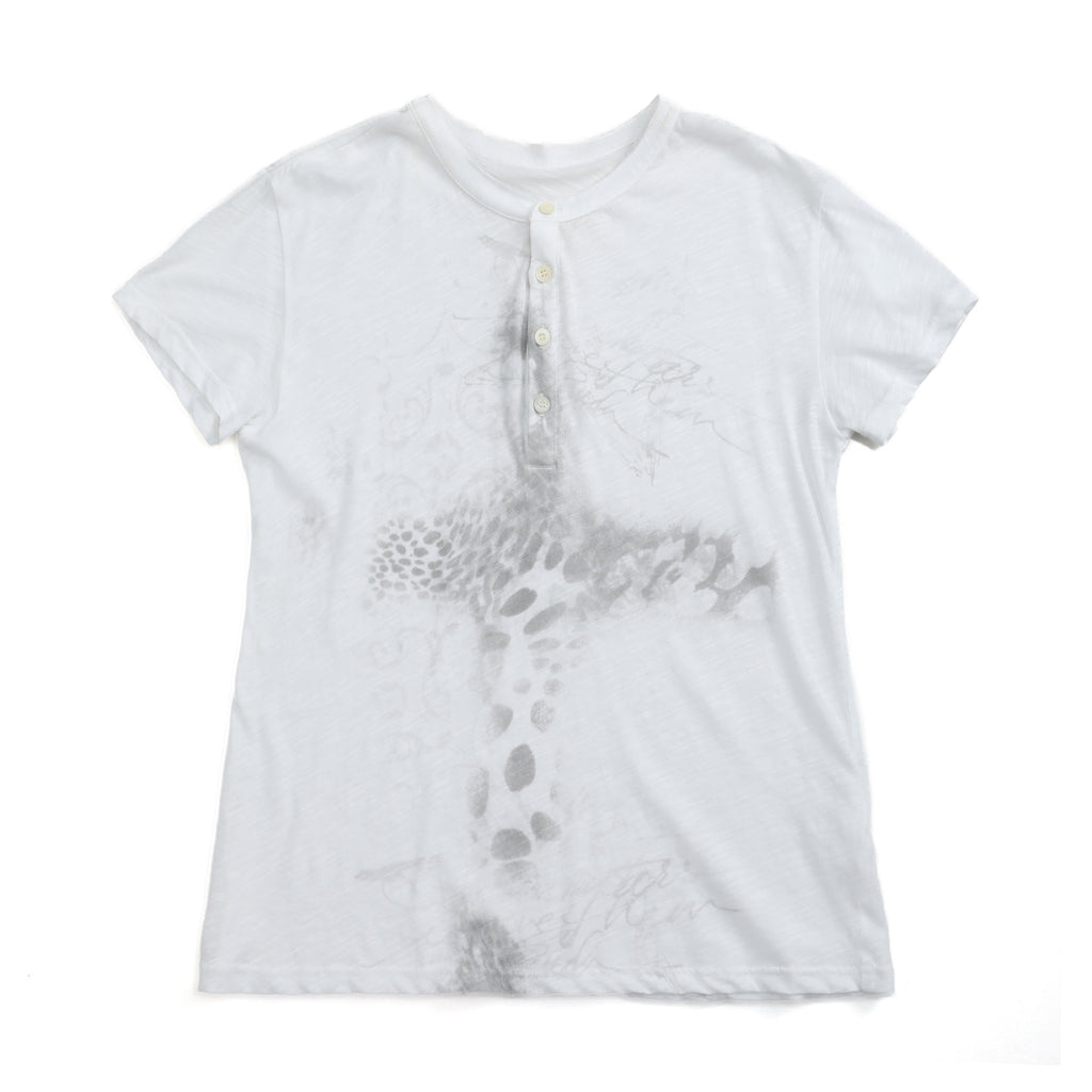 NUMBASIA Leopard Print Slub Henley T-Shirt — NA6005A front