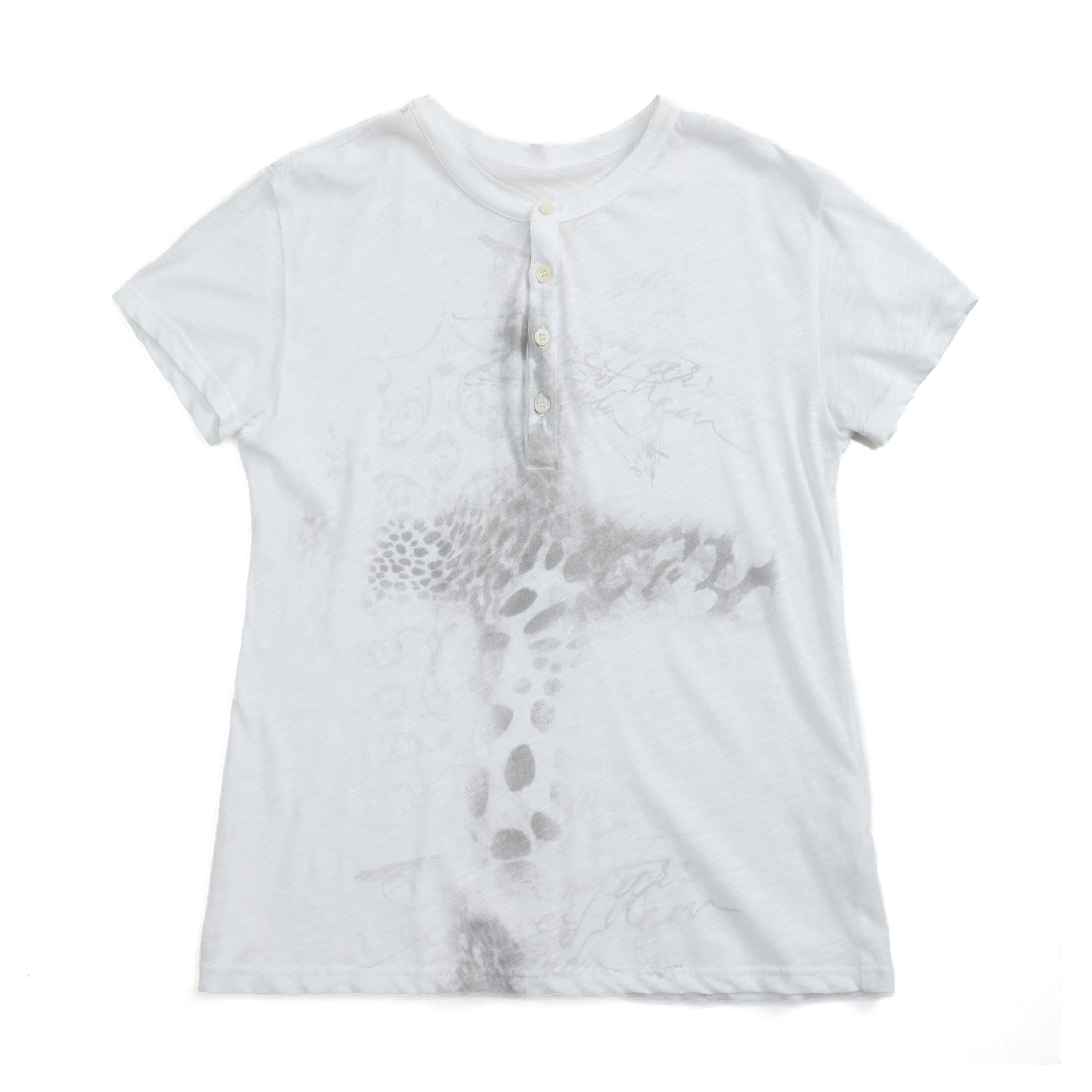 NUMBASIA Leopard Print Slub Henley T-Shirt — NA6005A front