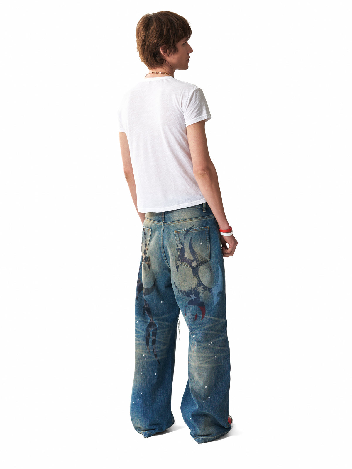 NUMBASIA Leopard Print Slub Henley T-Shirt — studio model view 5