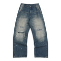 NUMBASIA Distressed Leopard Flag Patch 13oz Baggy Jeans — NA6006A front
