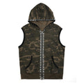 NUMBASIA Studded Camo Hooded Zip Vest — NA6007A front