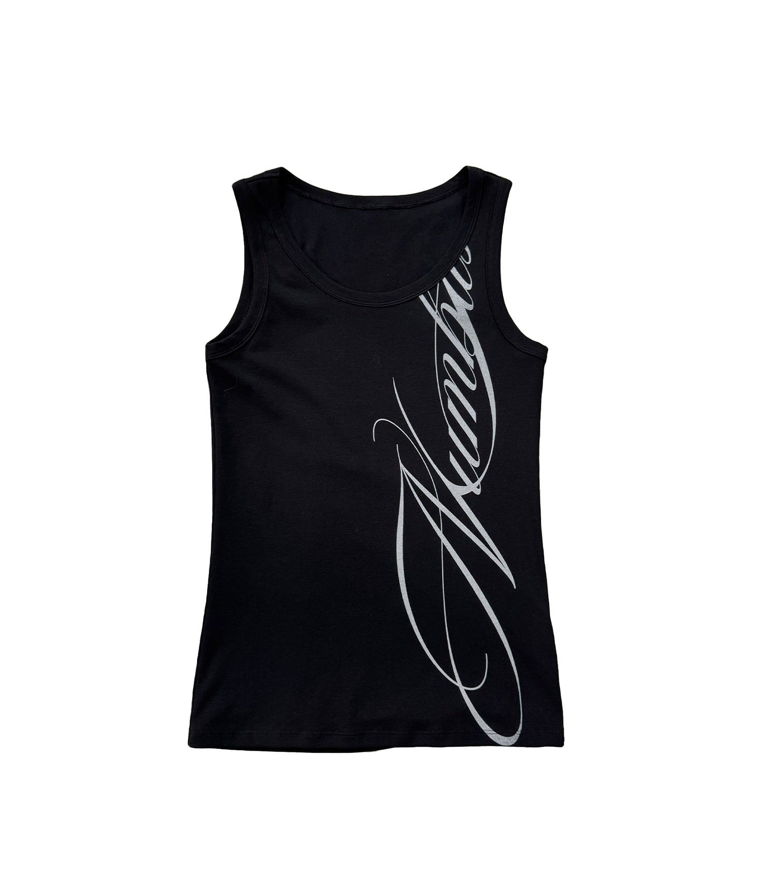 NUMBASIA Script Print Stretch Tank Top — white-background product view