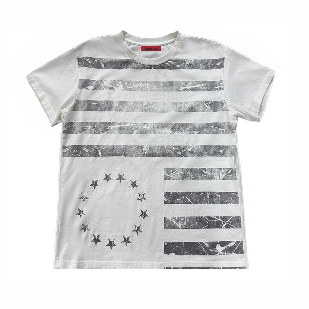 NUMBASIA Distressed Flag Print Washed T-Shirt — NA6014B front